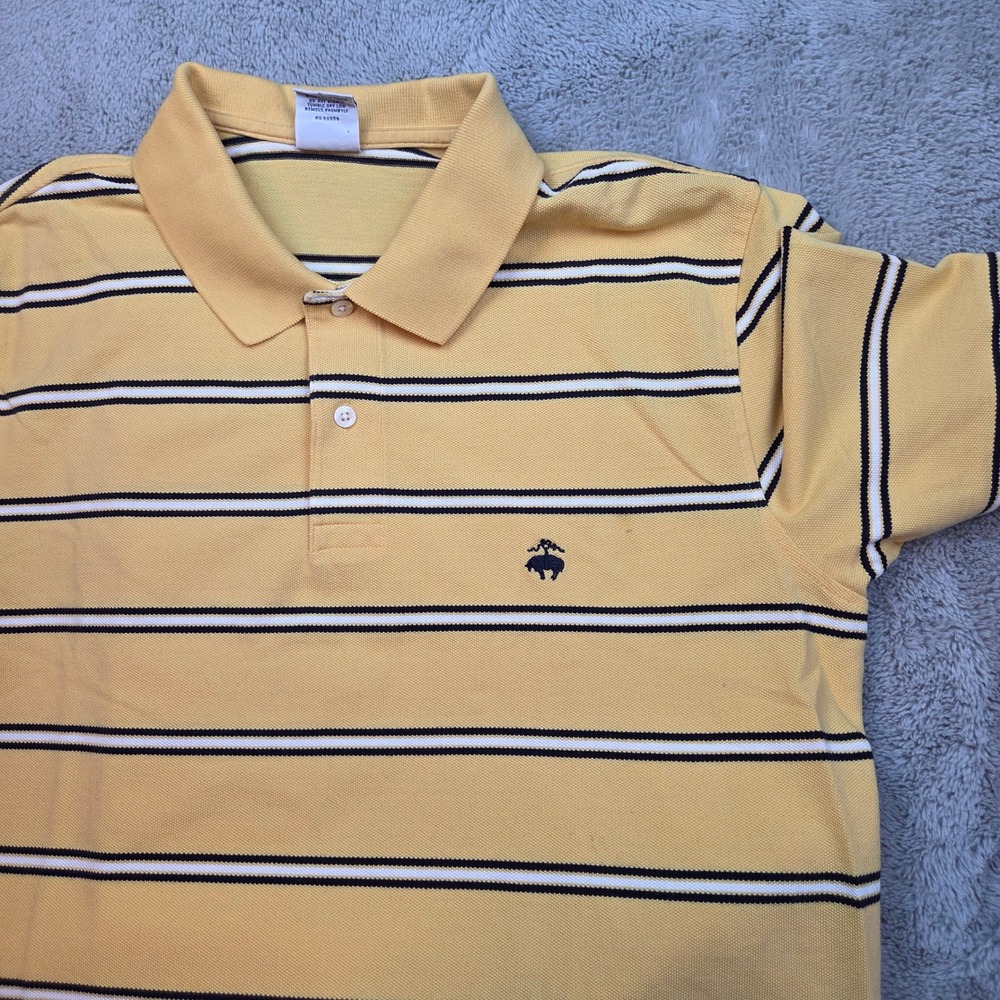 Brooks Brothers Performance Polo Mens L Yellow Striped Slim Fit Cotton Short Slv